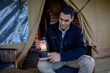 Akku Campinglampe CAL 1 mit Hanfseil und Bambussockel (Outdoor Lampe mit 370 lm, IP44, bis zu 75h Leuchtdauer, dimmbar, einstellbare Lichtfarbe)